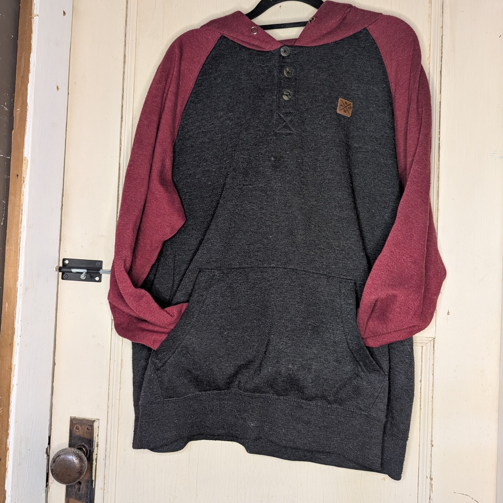 Men's Ten Tree Two-Tone Hoodie - Charcoal and Burgundy Size XL